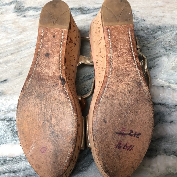 Prada vintage 90’s cork wedge heels metallic leather tortoiseshell look links 8 - Picture 9 of 11